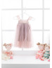 Taupe Lace Tulle Floor Length Romantic Wedding Flower Girl Dress